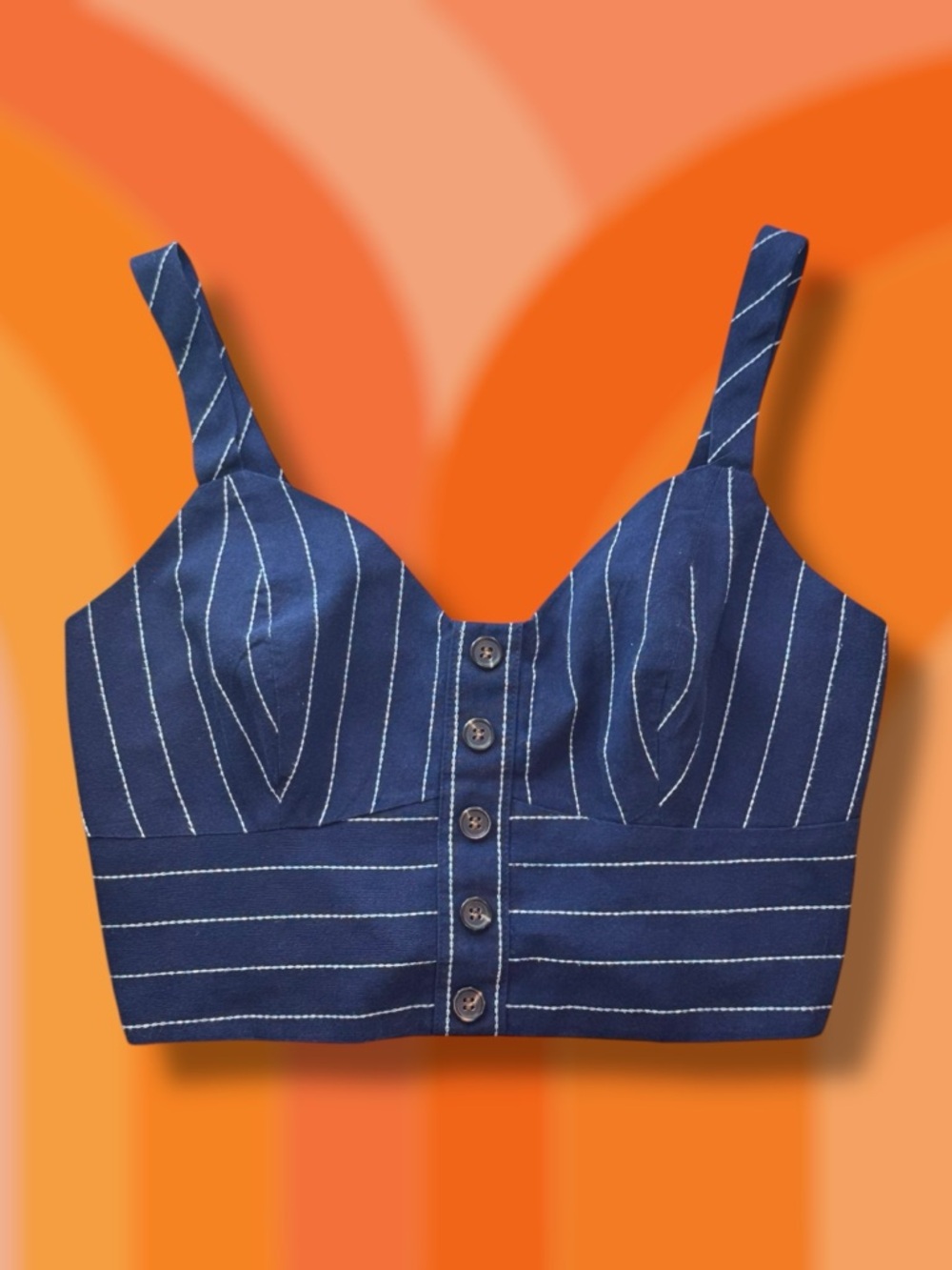 Striped Navy Button-Front Crop Top